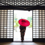 Young woman posing in a kimono in Kyoto, Japan